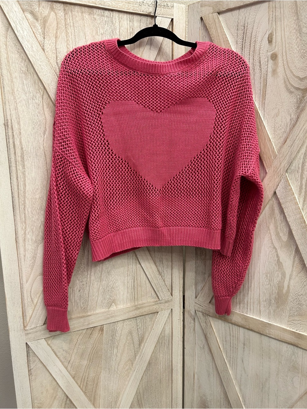 No Boundaries Hot Pink Open-Knit Sweater